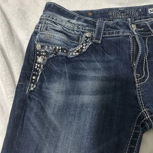 Miss Me Women's Dark Blue Boot Cut Jeans with Silver Accents